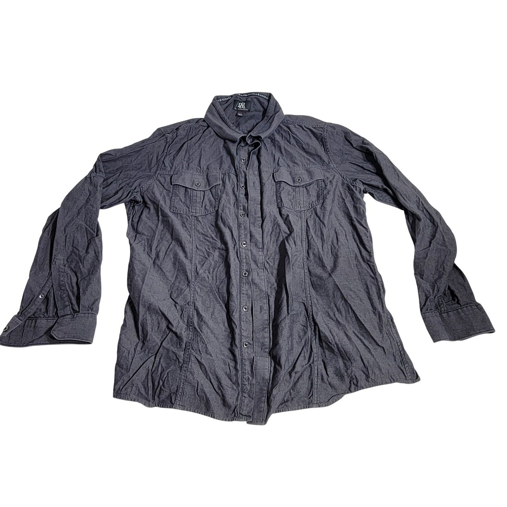 Rock & Republic Mens XXL Gray Cotton Long Sleeve Button Down Utility‎ Shirt